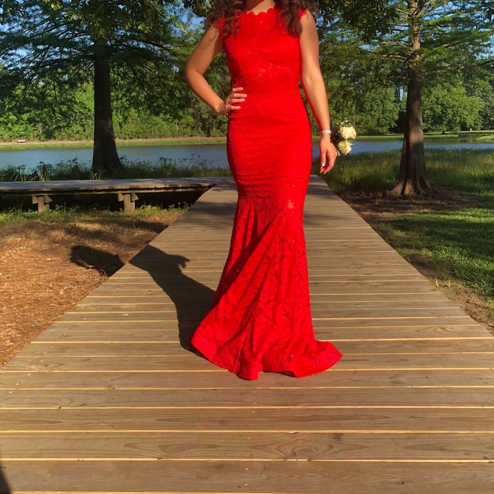 Red Lace Prom Dress - Picture 3 of 3